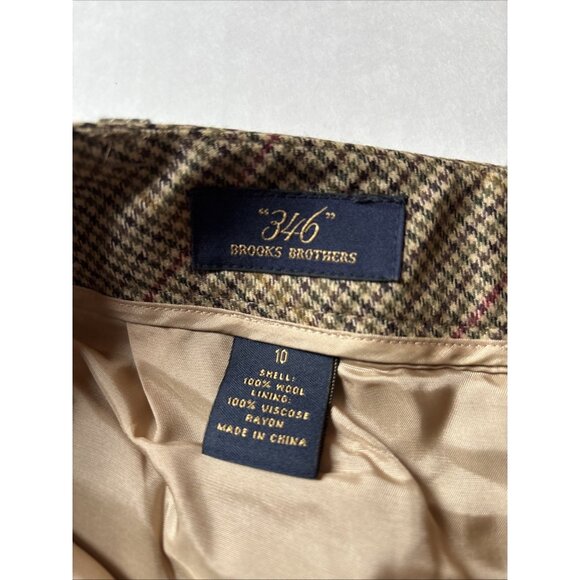 346 Brooks Brothers Ladies Tan Plaid Wool Lined Dress Pants Size 10 - Picture 3 of 6